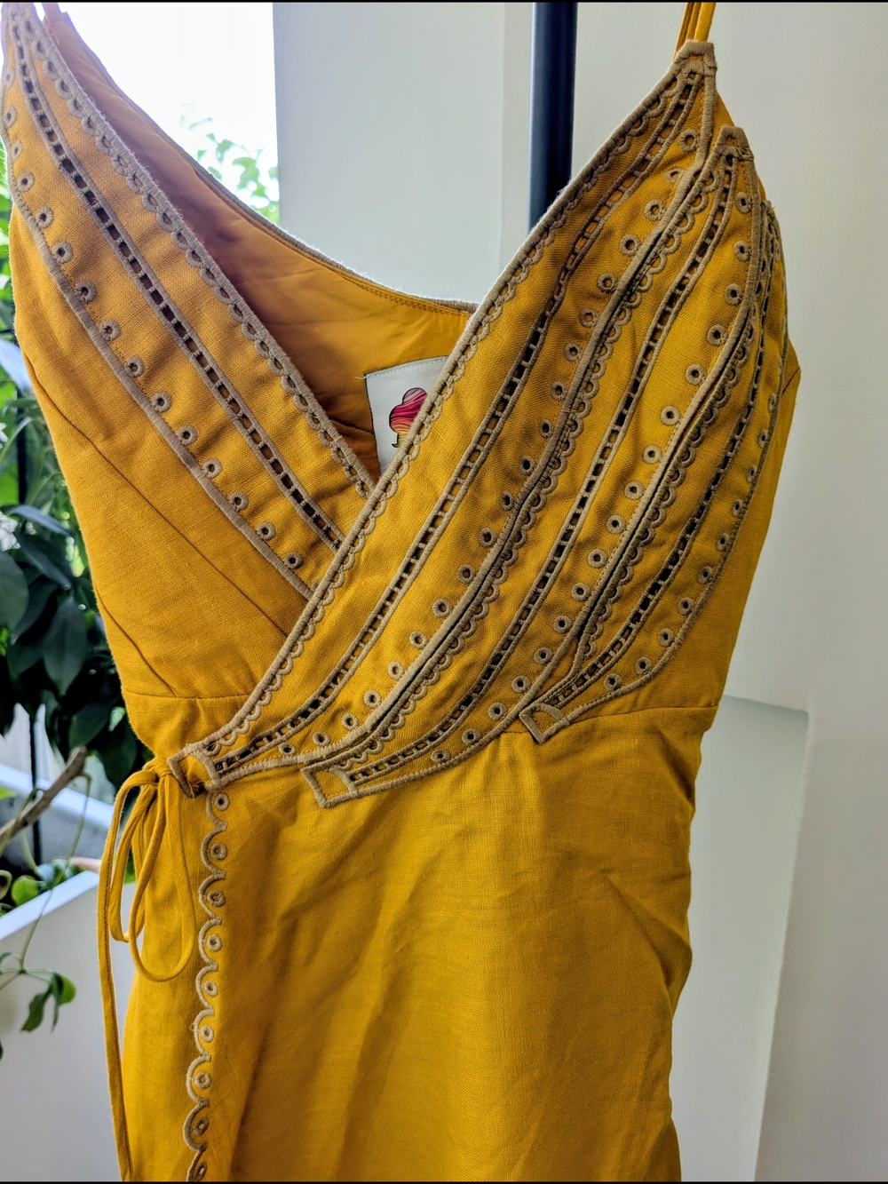 NWT Farm Rio Yellow Bananas Euroflax Linen Maxi Wrap Dress Sz M - Picture 8 of 9
